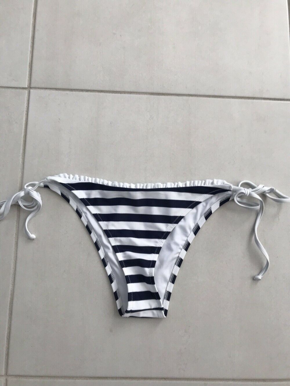 Relleciga Swim Multicolor Striped Ruffled‎ String Bikini Bottom  Swimwear